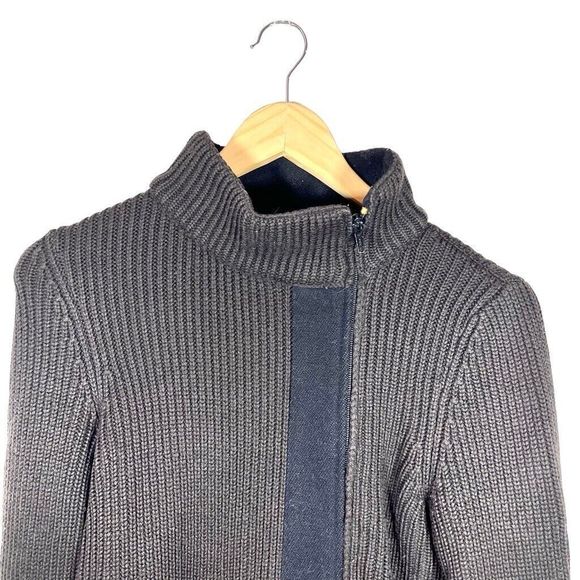 Emporio Armani Wool Chunky Knit Ribbed Brown Zip Up Mock Neck Sweater Size 12 - Picture 4 of 8
